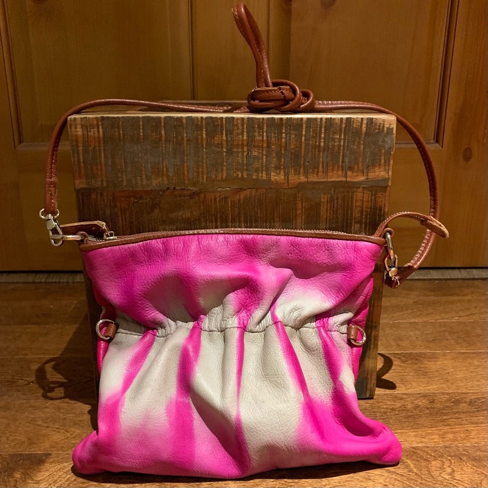 Pink tie-dye leather purse